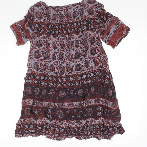 Ecote Womens Red Geometric Viscose Tunic T-Shirt Size S Round Neck