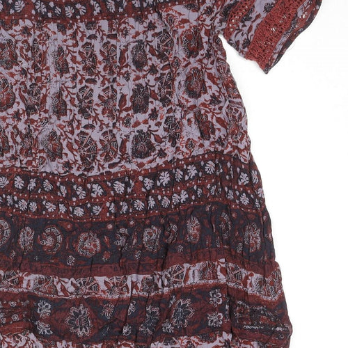 Ecote Womens Red Geometric Viscose Tunic T-Shirt Size S Round Neck