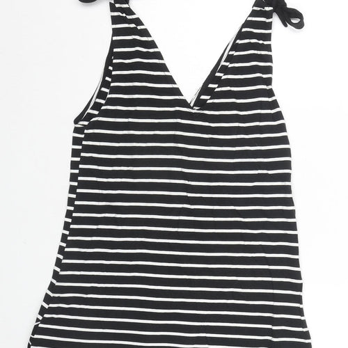 Dorothy Perkins Womens Black Striped Cotton Basic Tank Size 10 V-Neck - Flower Detail