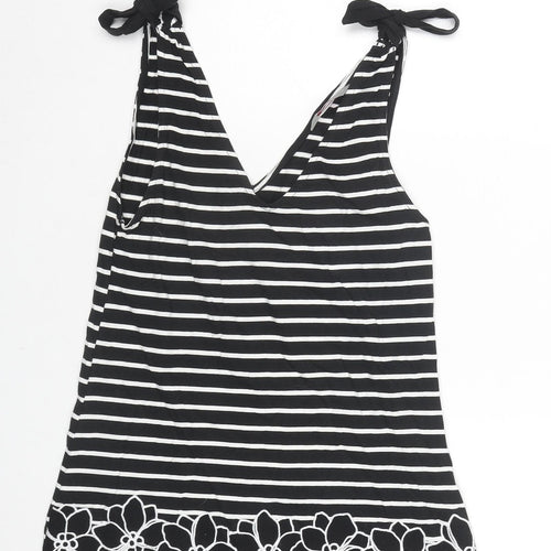 Dorothy Perkins Womens Black Striped Cotton Basic Tank Size 10 V-Neck - Flower Detail