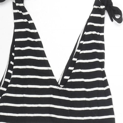 Dorothy Perkins Womens Black Striped Cotton Basic Tank Size 10 V-Neck - Flower Detail