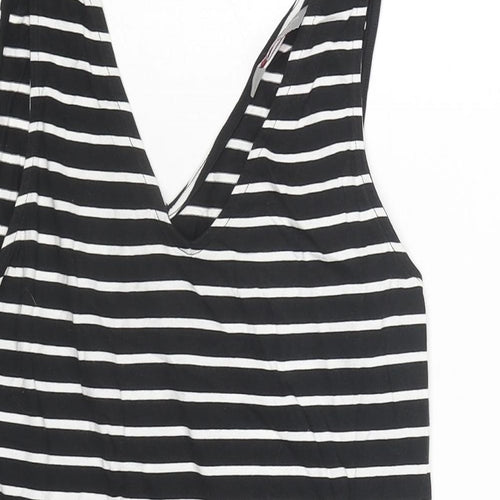 Dorothy Perkins Womens Black Striped Cotton Basic Tank Size 10 V-Neck - Flower Detail