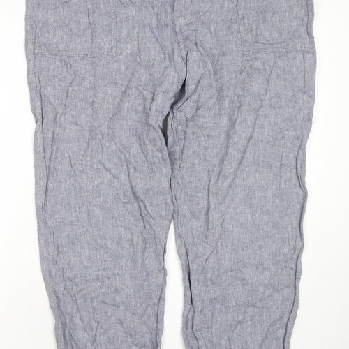 F&F Womens Blue Linen Trousers Size 10 L29 in Regular Zip