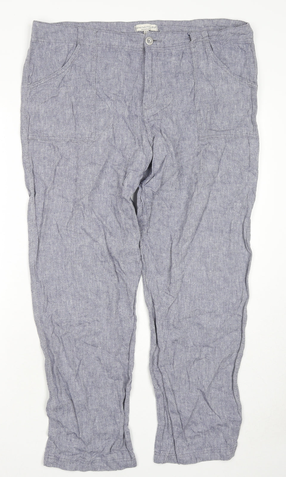 F&F Womens Blue Linen Trousers Size 10 L29 in Regular Zip