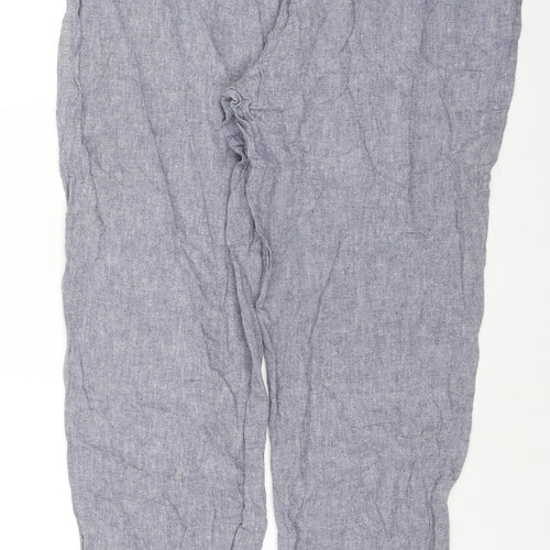 F&F Womens Blue Linen Trousers Size 10 L29 in Regular Zip