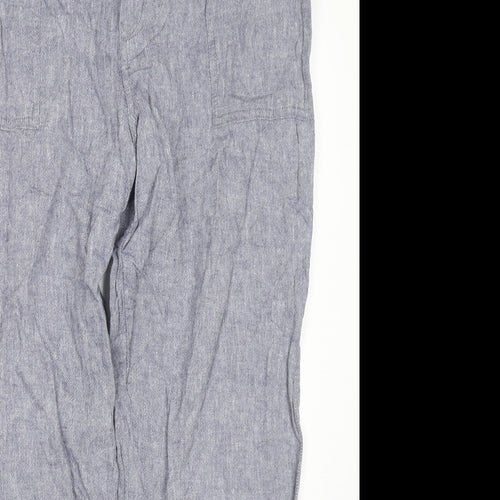 F&F Womens Blue Linen Trousers Size 10 L29 in Regular Zip