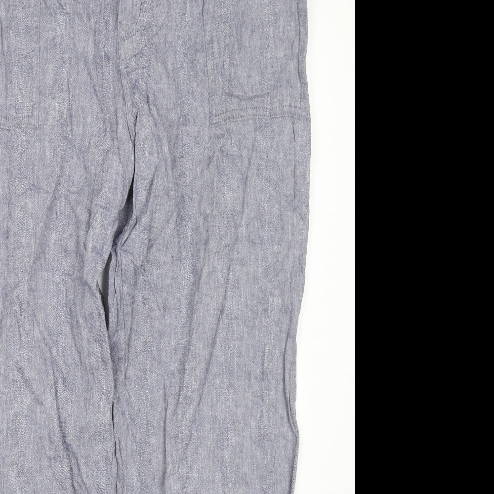 F&F Womens Blue Linen Trousers Size 10 L29 in Regular Zip
