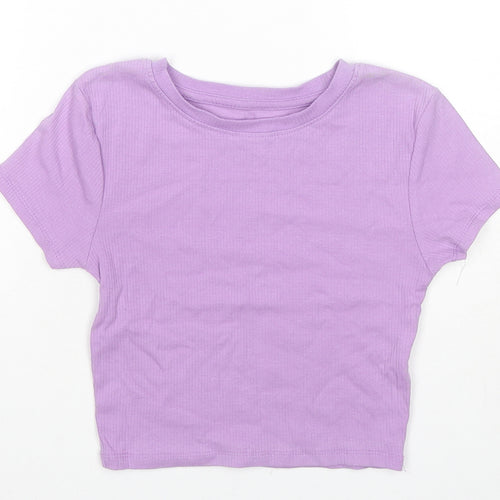 FSBN Sisters Womens Purple Cotton Cropped T-Shirt Size S Round Neck