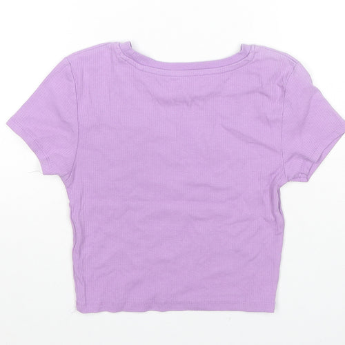 FSBN Sisters Womens Purple Cotton Cropped T-Shirt Size S Round Neck