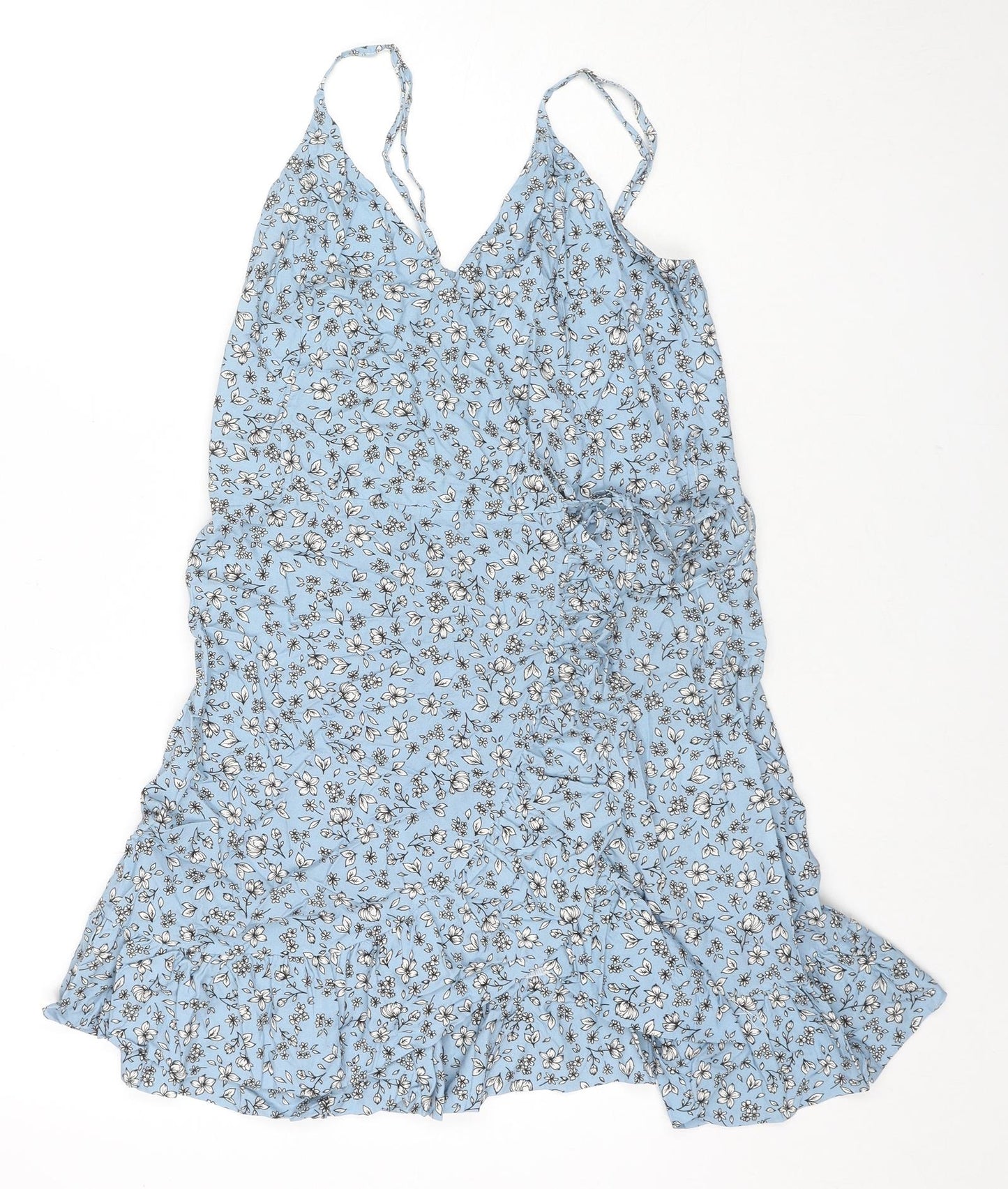 Kulani Kinis Womens Blue Floral Cotton Wrap Dress Size M V-Neck Tie
