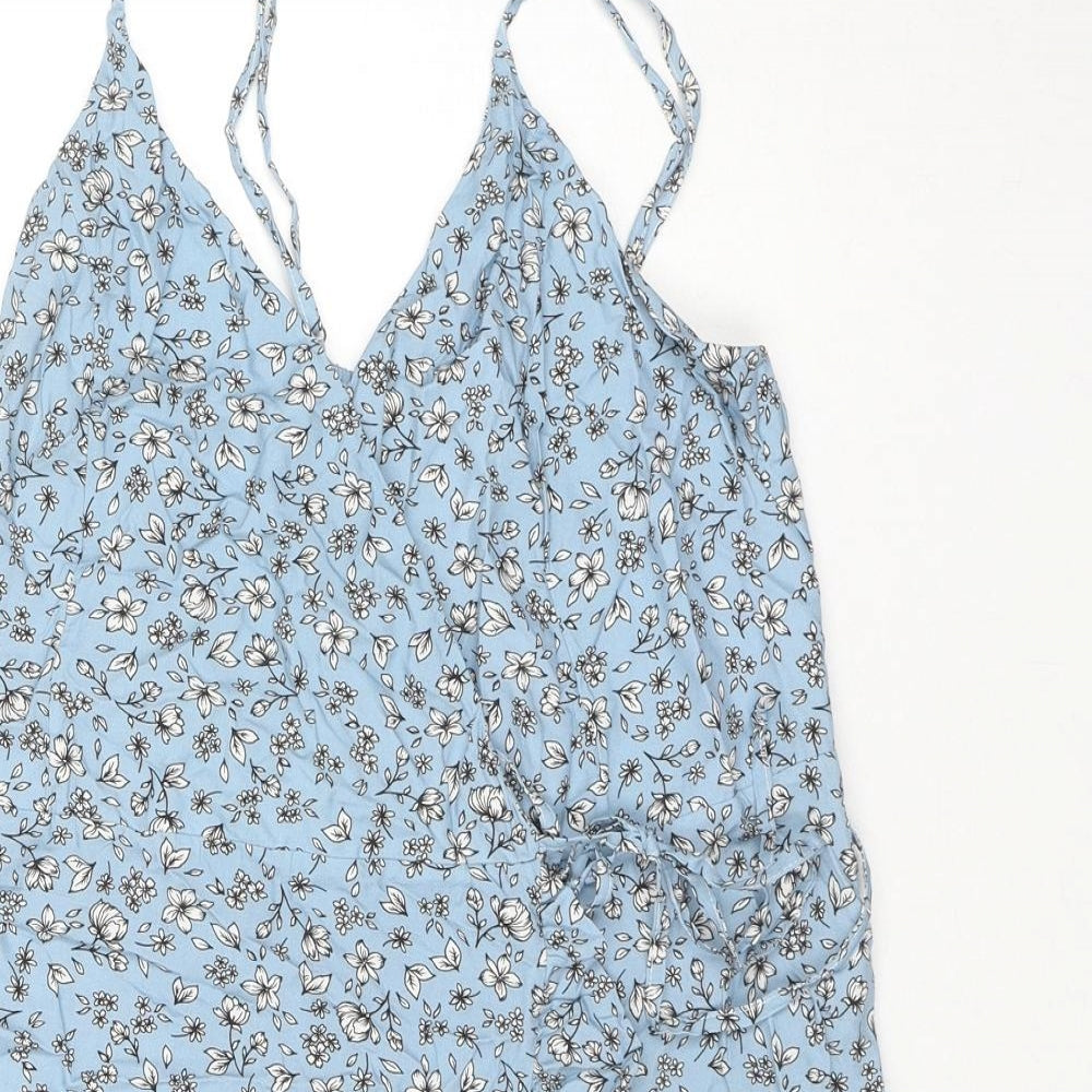 Kulani Kinis Womens Blue Floral Cotton Wrap Dress Size M V-Neck Tie