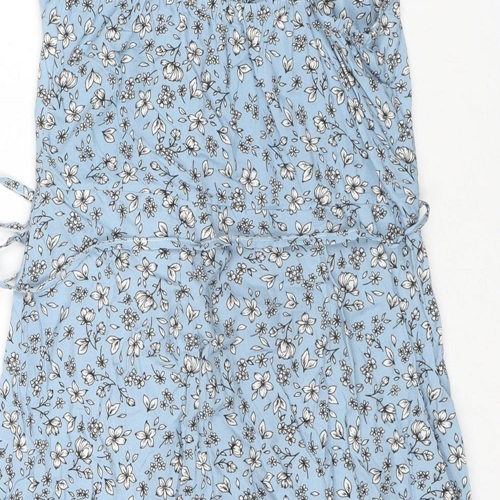Kulani Kinis Womens Blue Floral Cotton Wrap Dress Size M V-Neck Tie