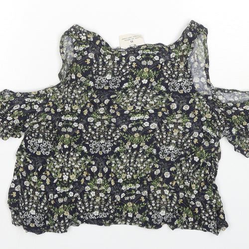 Pins & Needles Womens Multicoloured Floral Viscose Cropped T-Shirt Size XS Round Neck - Cold Shoulder