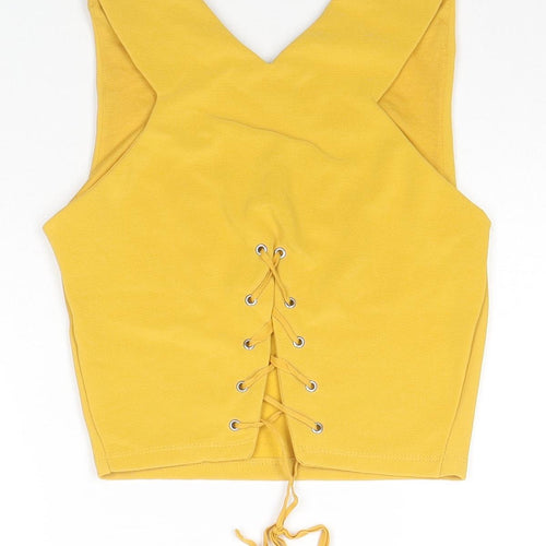 Stradivarius Womens Yellow Polyester Cropped Tank Size M V-Neck
