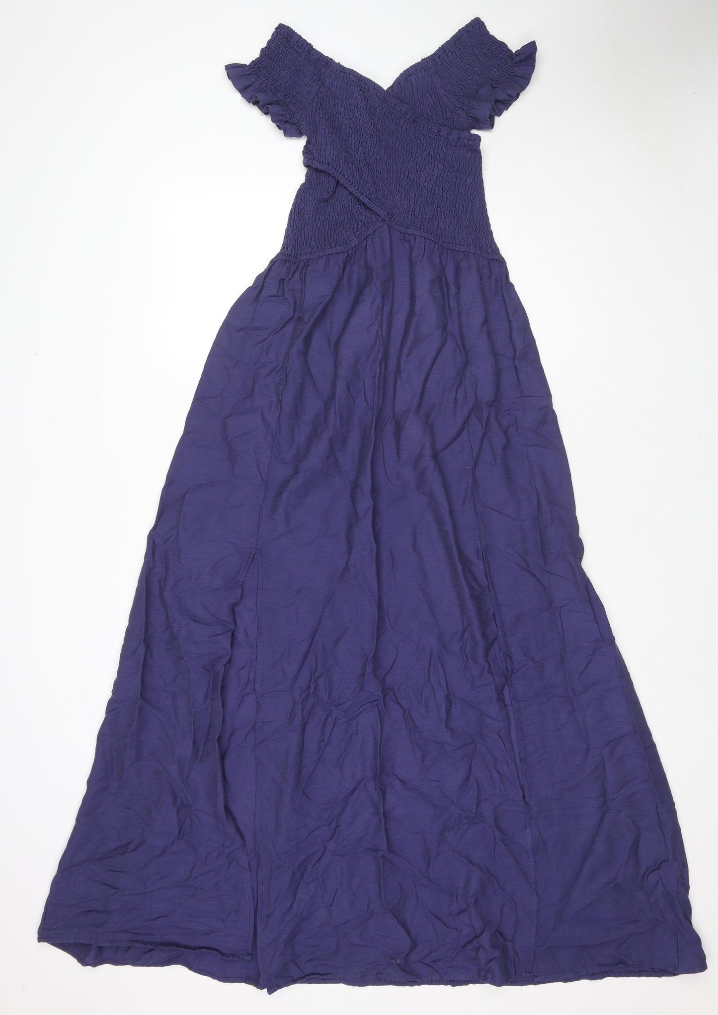 Apricot Womens Blue Viscose Maxi Size 14 V-Neck Pullover - Side Slit(s)