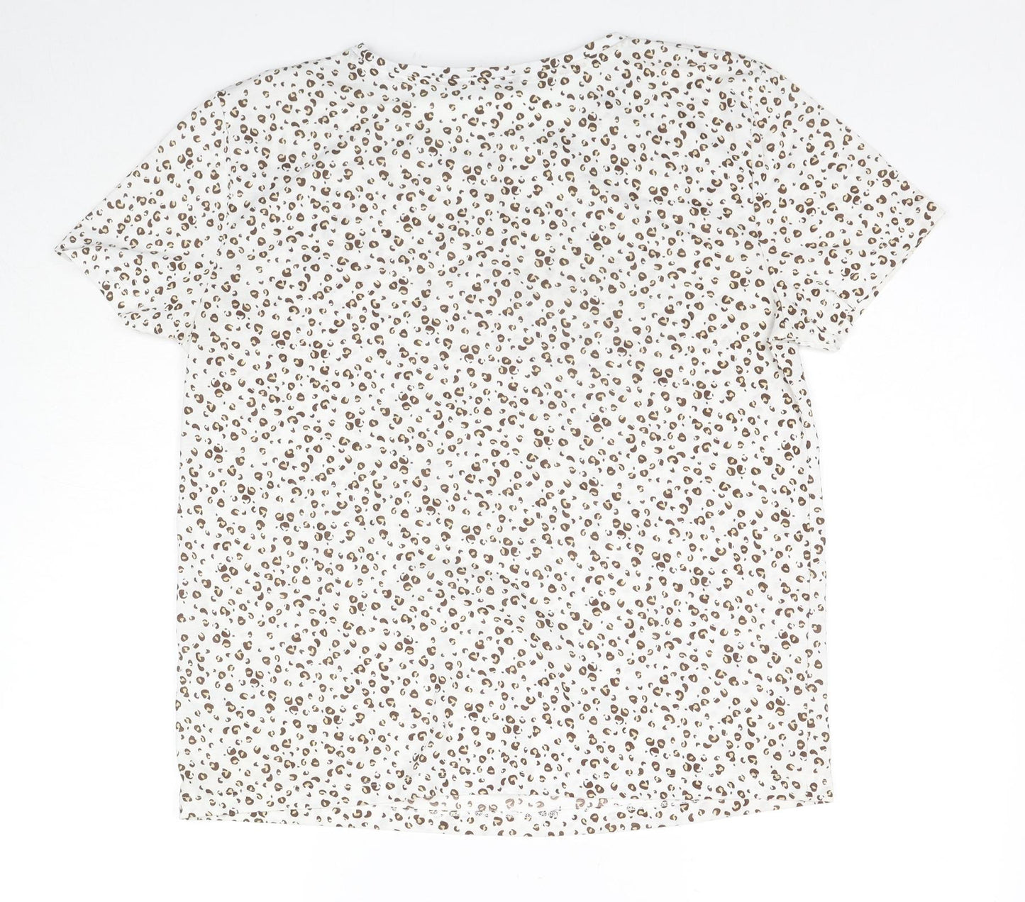 Marks and Spencer Womens White Animal Print Cotton Basic T-Shirt Size 12 Round Neck - Leopard Print