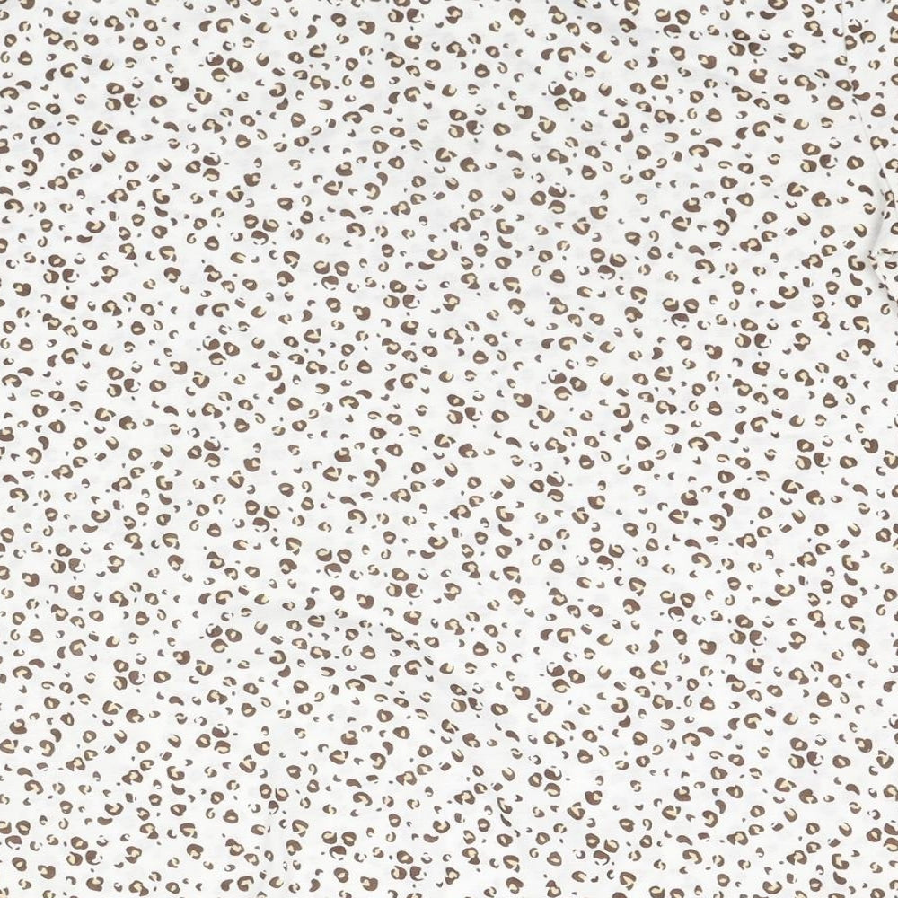 Marks and Spencer Womens White Animal Print Cotton Basic T-Shirt Size 12 Round Neck - Leopard Print