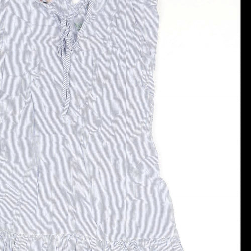 Bershka Womens Blue Striped Cotton Tank Dress Size S V-Neck Pullover - Flowers