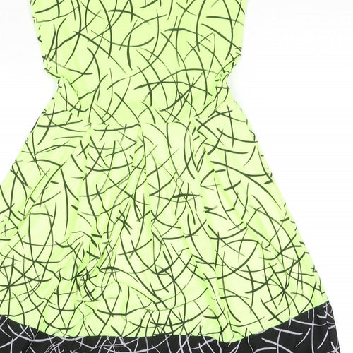 MissLook Womens Green Geometric Polyester Fit & Flare Size 10 Round Neck Pullover - Neon