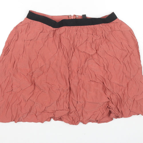 Topshop Womens Brown Viscose Pleated Skirt Size 10 Zip