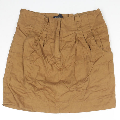 Topshop Womens Brown Cotton A-Line Skirt Size 12 Zip