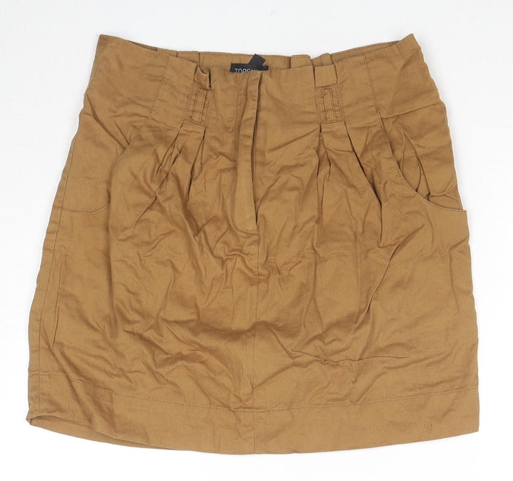 Topshop Womens Brown Cotton A-Line Skirt Size 12 Zip