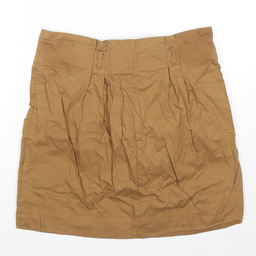 Topshop Womens Brown Cotton A-Line Skirt Size 12 Zip