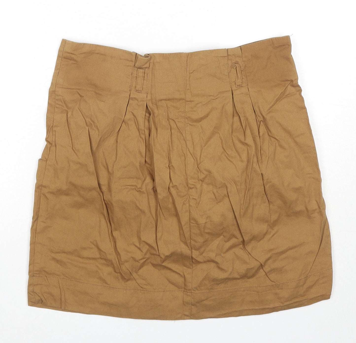 Topshop Womens Brown Cotton A-Line Skirt Size 12 Zip