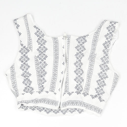 PARISIAN SIGNATURE Womens White Geometric Viscose Cropped Tank Size 8 Round Neck