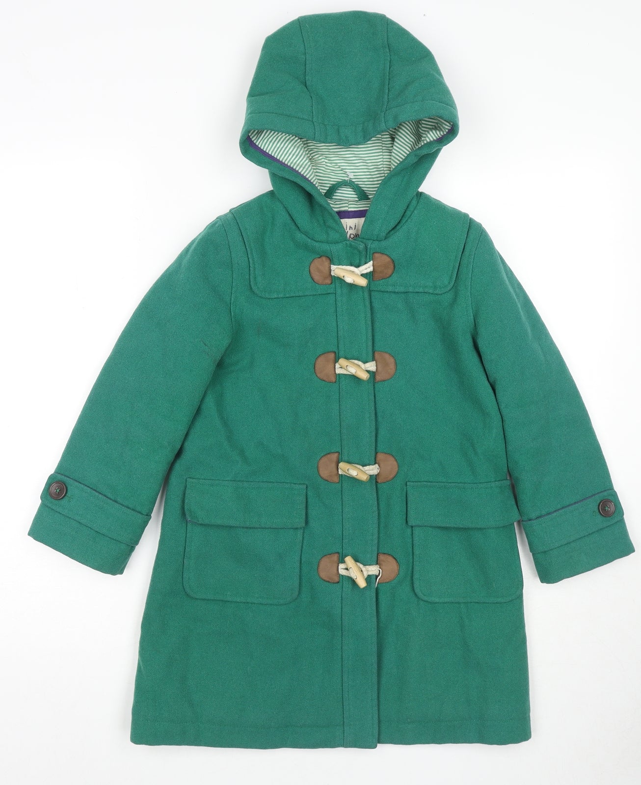 Mini Boden Girls Green Pea Coat Coat Size 6-7 Years Zip