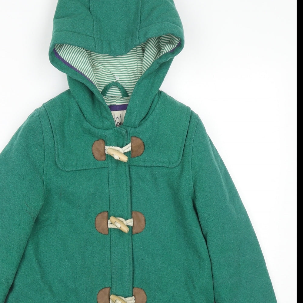 Mini Boden Girls Green Pea Coat Coat Size 6-7 Years Zip