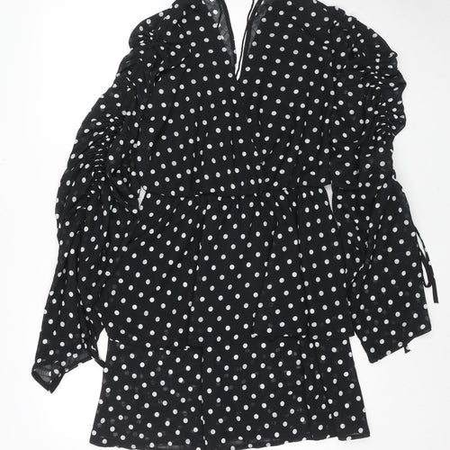 PRETTYLITTLETHING Womens Black Polka Dot Polyester Mini Size 10 V-Neck Tie