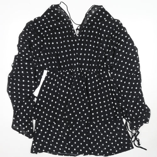 PRETTYLITTLETHING Womens Black Polka Dot Polyester Mini Size 10 V-Neck Tie