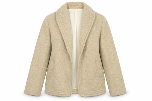 Front view of Rosecraft women’s beige jacket coat, size UK 10