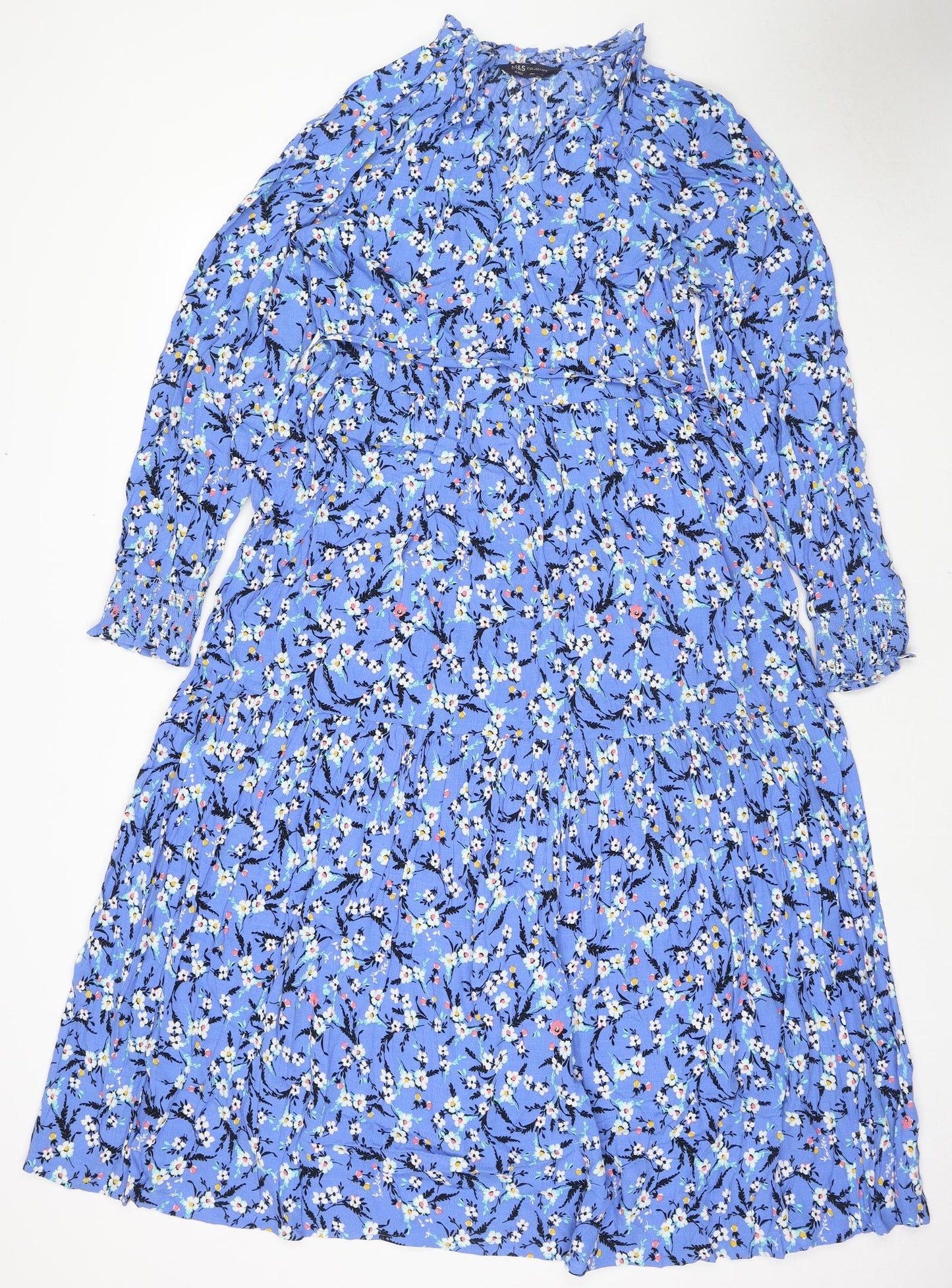 Marks and Spencer Womens Blue Viscose Maxi Size 10 Round Neck Pullover