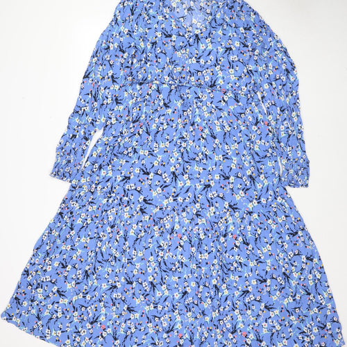 Marks and Spencer Womens Blue Viscose Maxi Size 14 V-Neck Pullover