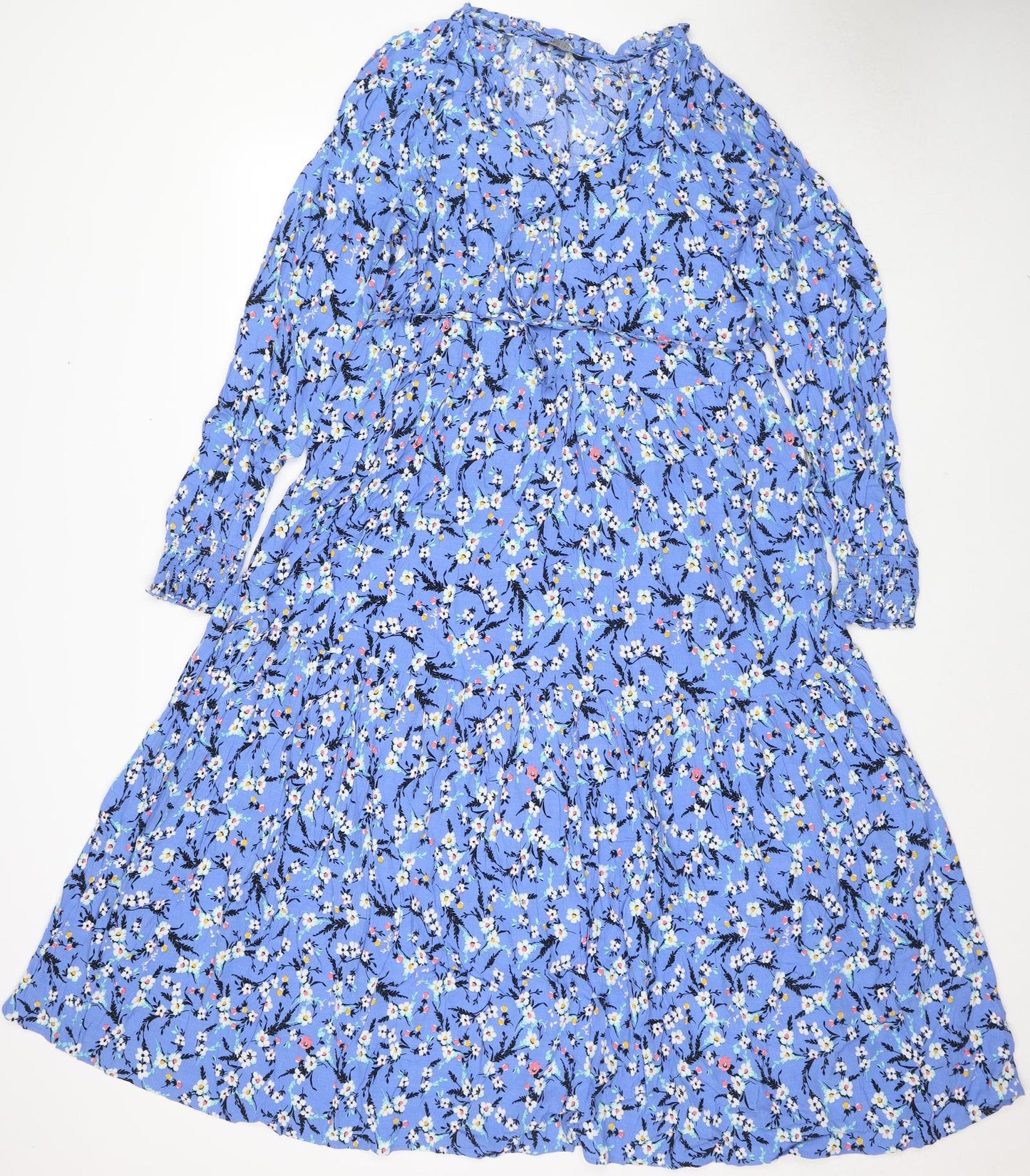 Marks and Spencer Womens Blue Viscose Maxi Size 14 V-Neck Pullover