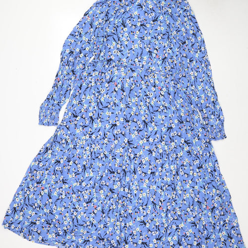 Marks and Spencer Womens Blue Viscose Maxi Size 14 V-Neck Pullover