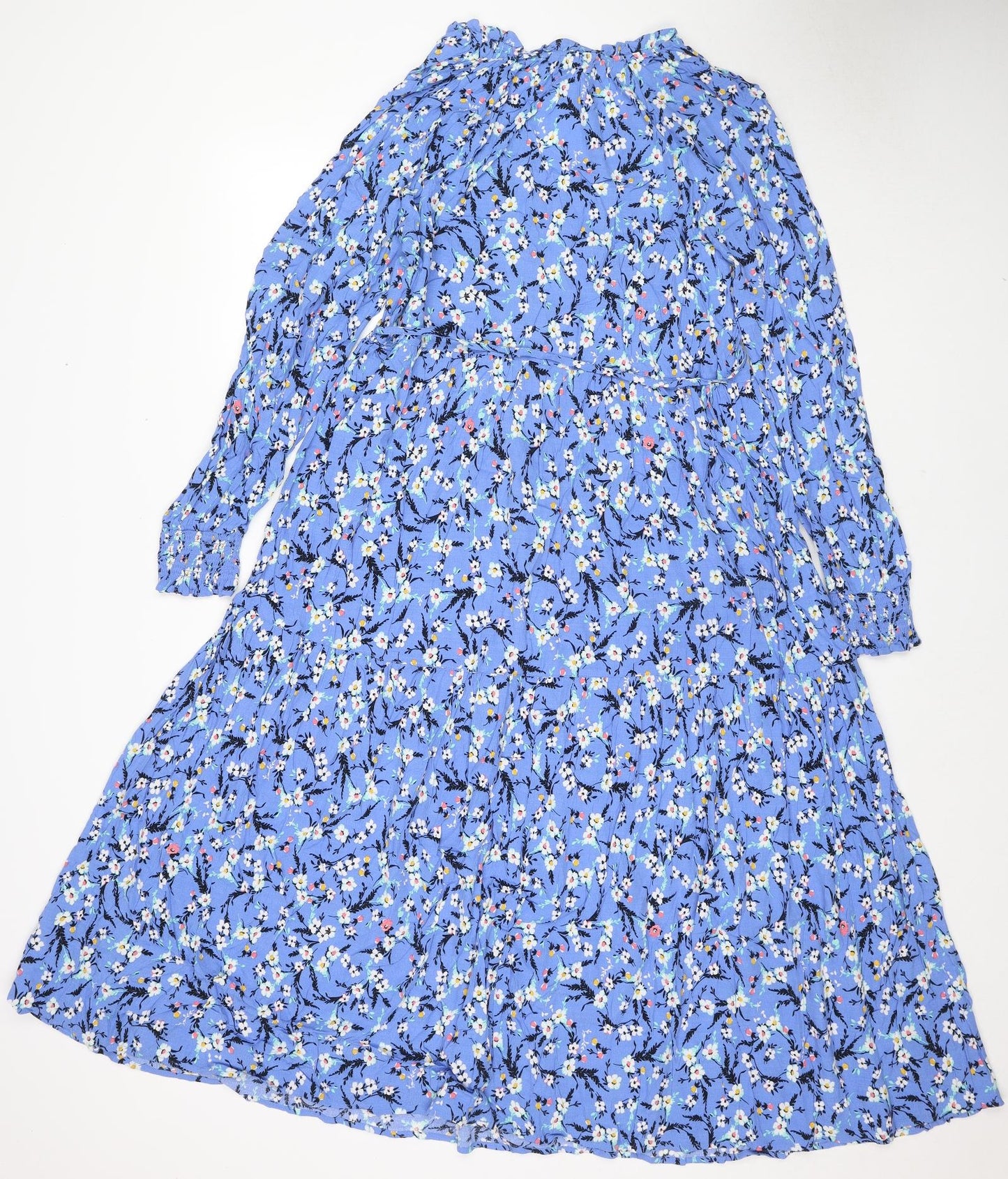 Marks and Spencer Womens Blue Viscose Maxi Size 14 V-Neck Pullover