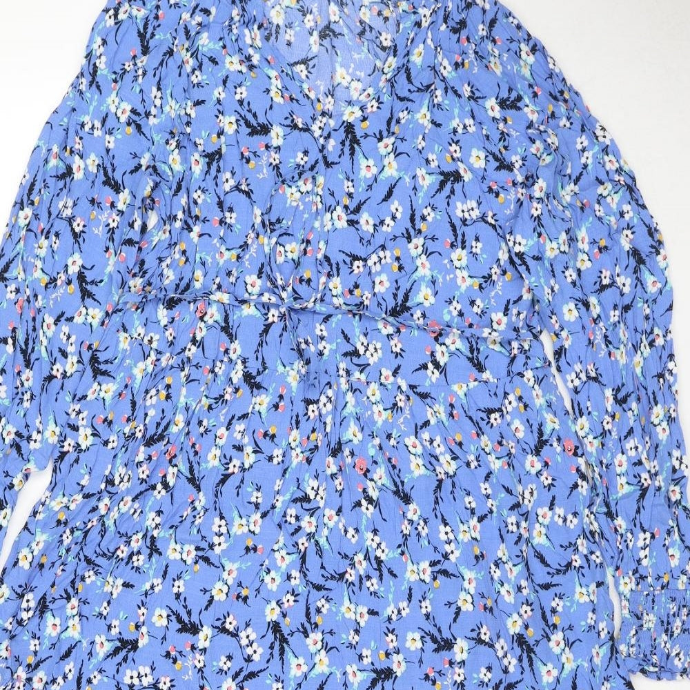 Marks and Spencer Womens Blue Viscose Maxi Size 14 V-Neck Pullover