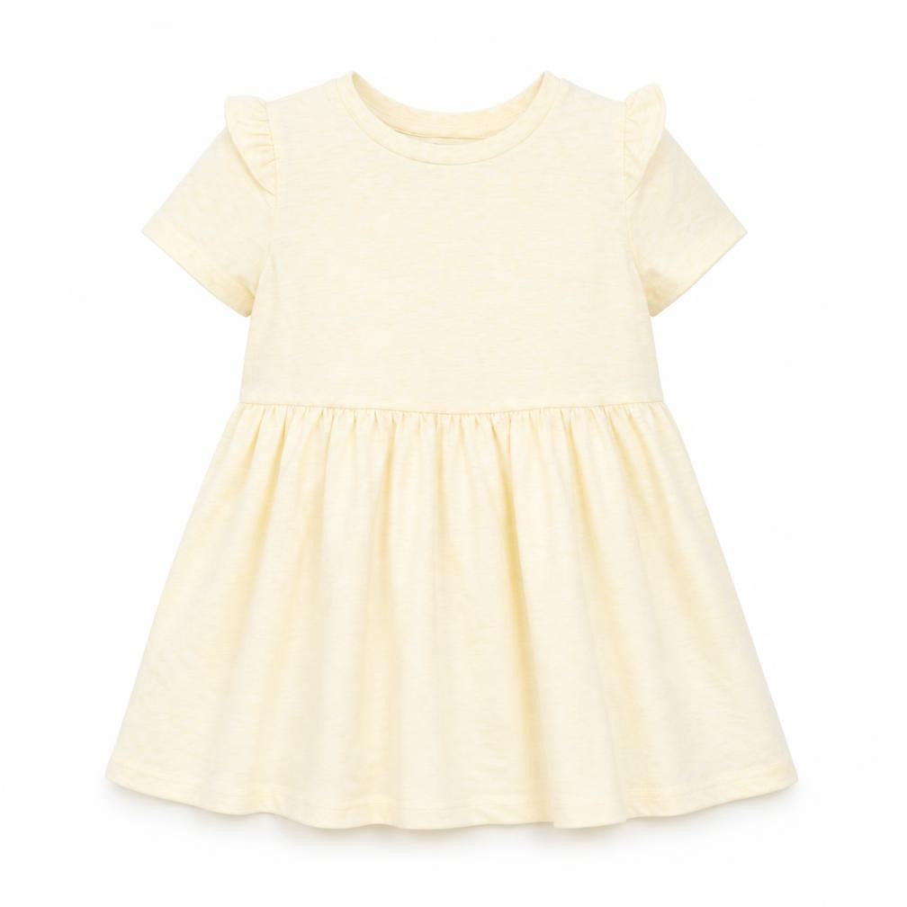 Front view of Marks & Spencer girls’ yellow polyester fit & flare, size 2-3, years round neck pullover