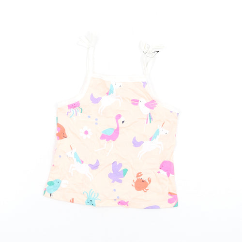 Marks and Spencer Girls Pink Geometric Cotton Basic Tank Size 2-3 Years Square Neck Pullover