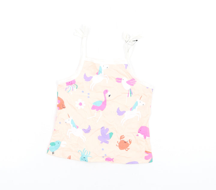 Marks and Spencer Girls Pink Geometric Cotton Basic Tank Size 2-3 Years Square Neck Pullover