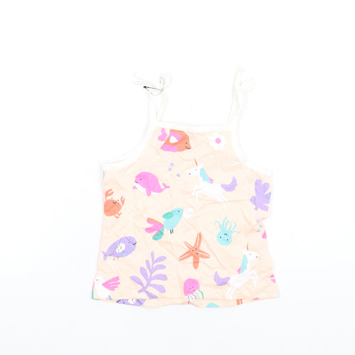 Marks and Spencer Girls Pink Geometric Cotton Basic Tank Size 2-3 Years Square Neck Pullover