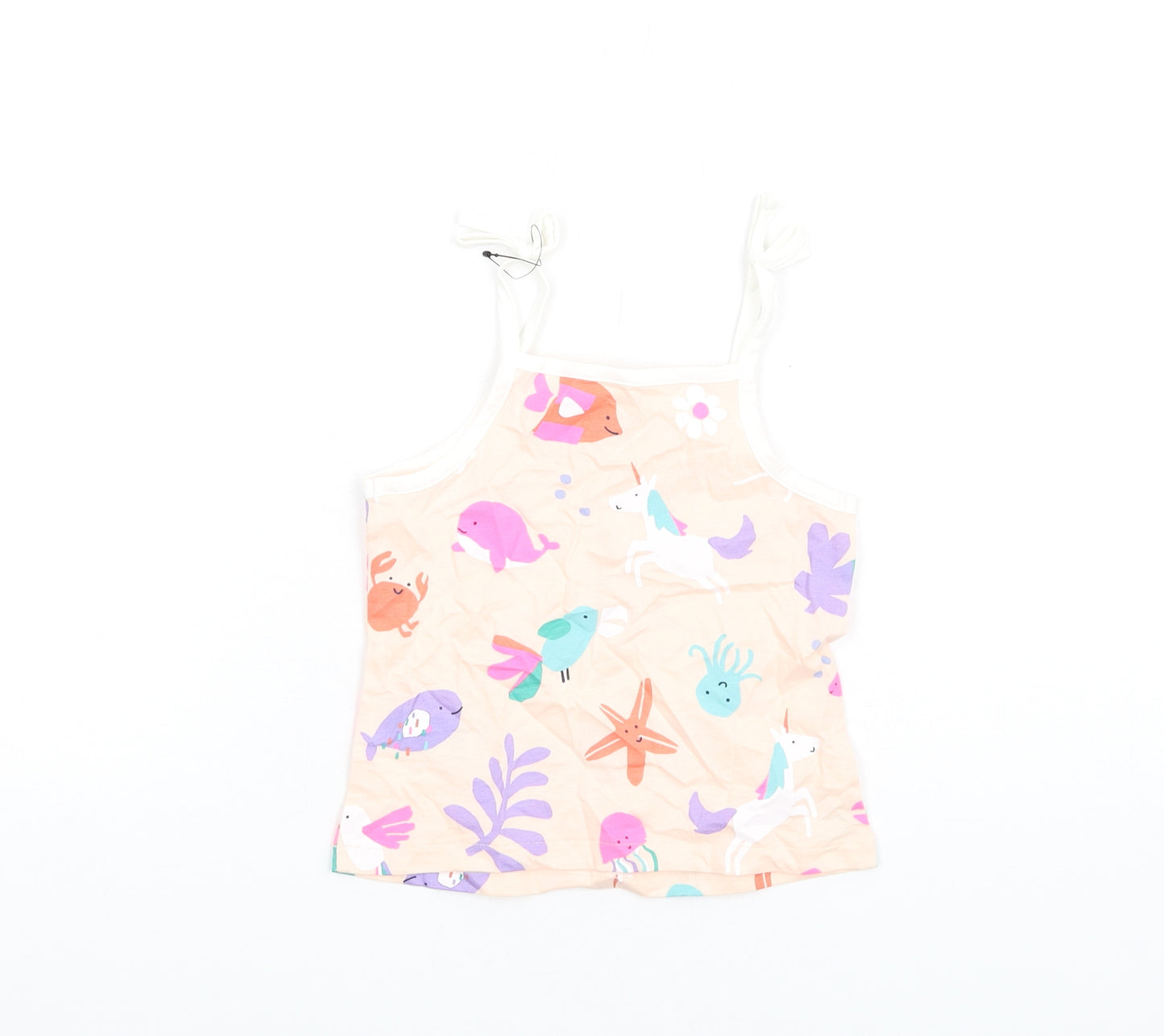 Marks and Spencer Girls Pink Geometric Cotton Basic Tank Size 2-3 Years Square Neck Pullover