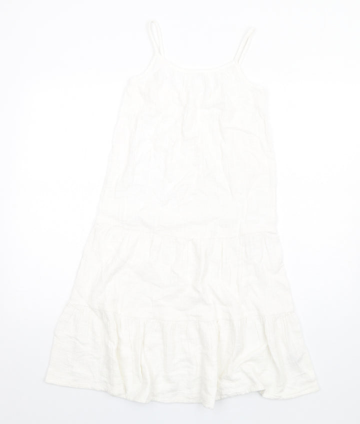 Marks and Spencer Girls White Cotton Trapeze & Swing Size 9-10 Years Round Neck Pullover
