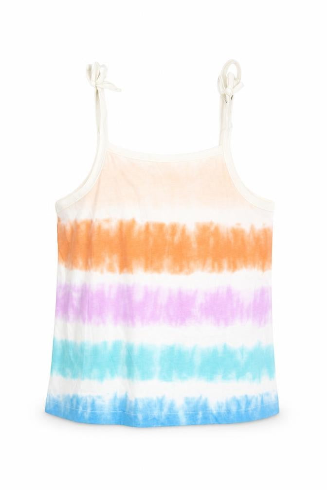 Front view of Marks & Spencer girls’ multicoloured geometric cotton basic tank, size 5-6, years square neck pullover