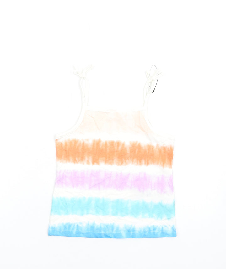 Marks and Spencer Girls Multicoloured Geometric Cotton Basic Tank Size 5-6 Years Square Neck Pullover