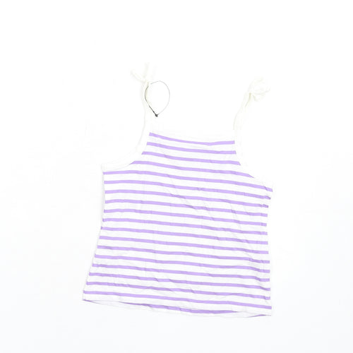 Marks and Spencer Girls Purple Striped Cotton Basic Tank Size 2-3 Years Square Neck Pullover