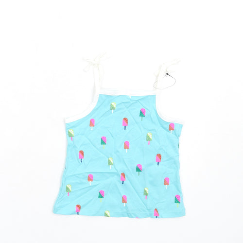 Marks and Spencer Girls Blue Geometric Cotton Basic Tank Size 2-3 Years Square Neck Pullover